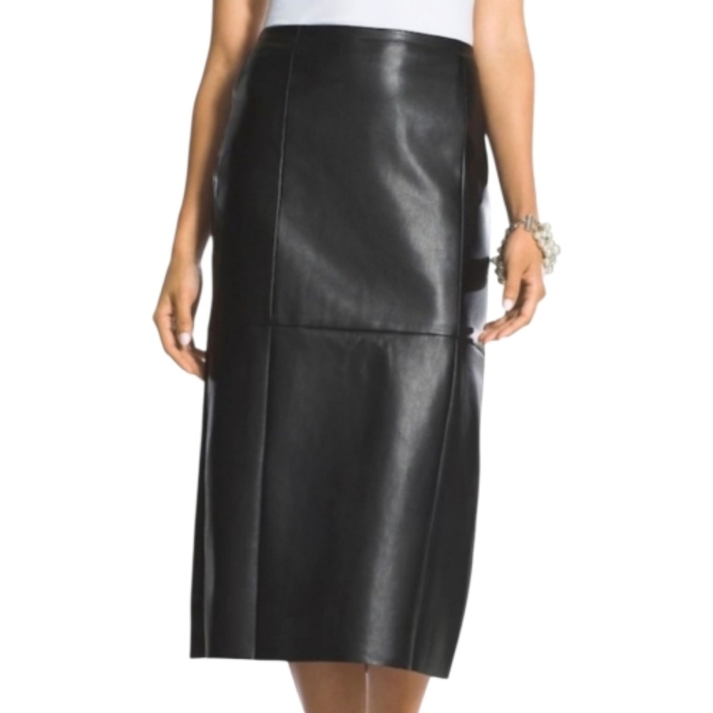 NEW Chico's black faux leather midi‎ skirt 1/M